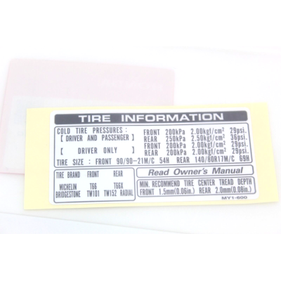 HONDA ADESIVO AVVERTENZA PNEUMATICI PER XRV750 93-00 87505-MY1-600 | Mamoto Ricambi