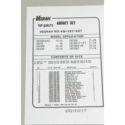 HONDA KIT GUARNIZIONI MOTORE VESRAH PER CB750 K0-K1-K2-K3-K4-K5-K6-K7 FOUR VG-157 | Mamoto Ricambi