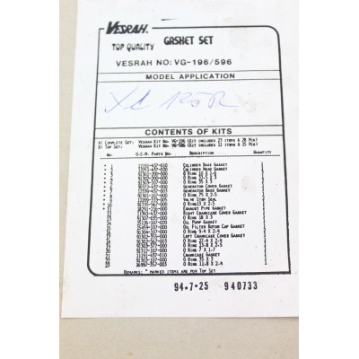 HONDA KIT GUARNIZIONI MOTORE COMPLETA VESRAH PER XL125-XR125R-XL125S HO701109SG | Mamoto Ricambi